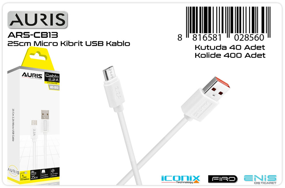 Toptan Micro USB Powerbank Kablosu 25cm | Auris