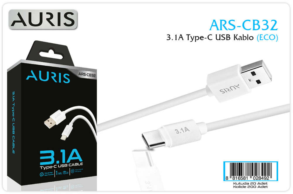Toptan Type-C Şarj Kablosu 3.1A Eco | Auris CB32