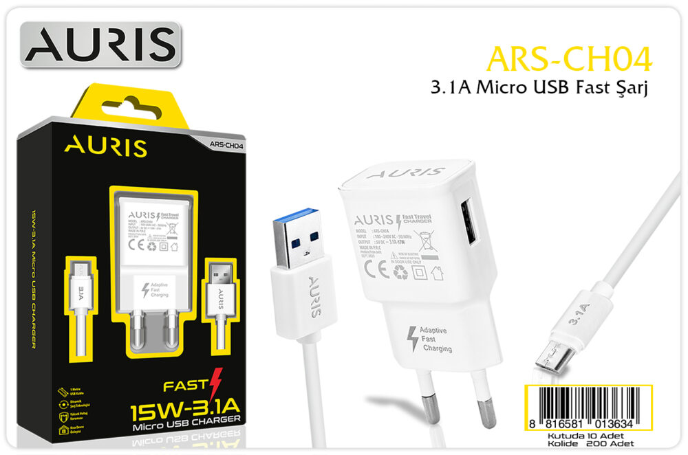 Toptan Micro USB Hızlı Şarj Aleti 3.1A | Auris CH04