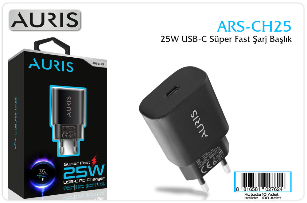 Toptan USB-C Şarj Başlığı 25W Super Fast Siyah | Auris