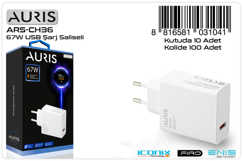 Toptan USB Şarj Başlığı 67W Saliseli Fast | Auris