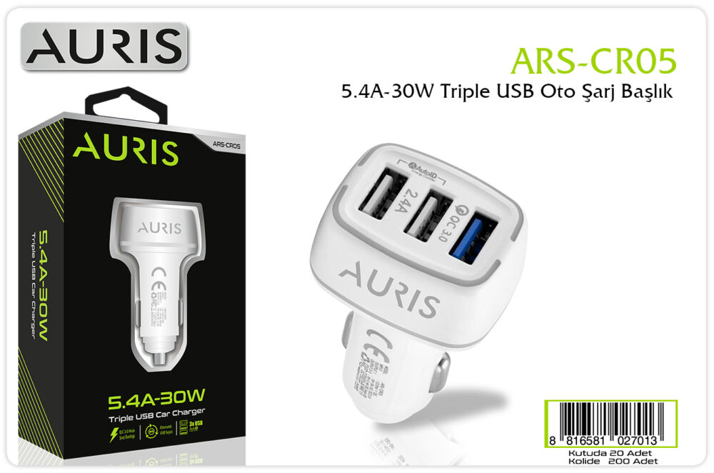 Toptan 3x USB Oto Şarj Başlığı 30W | Auris