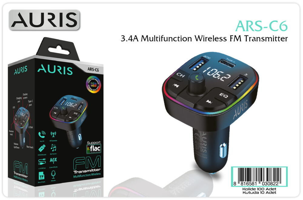 Toptan C6 FM Transmitter 2USB + PD Araç Şarj Cihazı | Auris