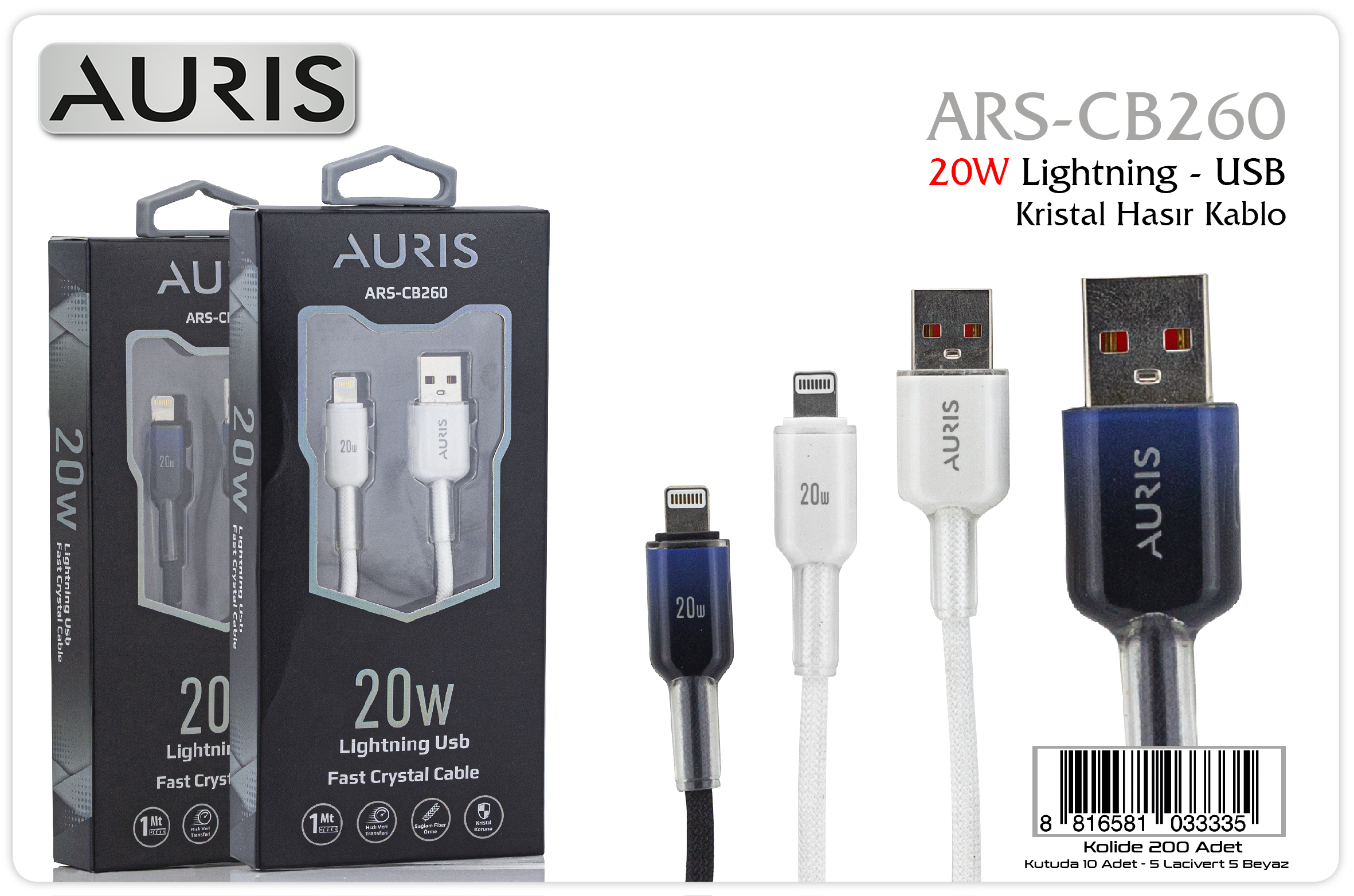 CB260 20W Lightning Kristal Hasır Kablo toptan şarj kablosu